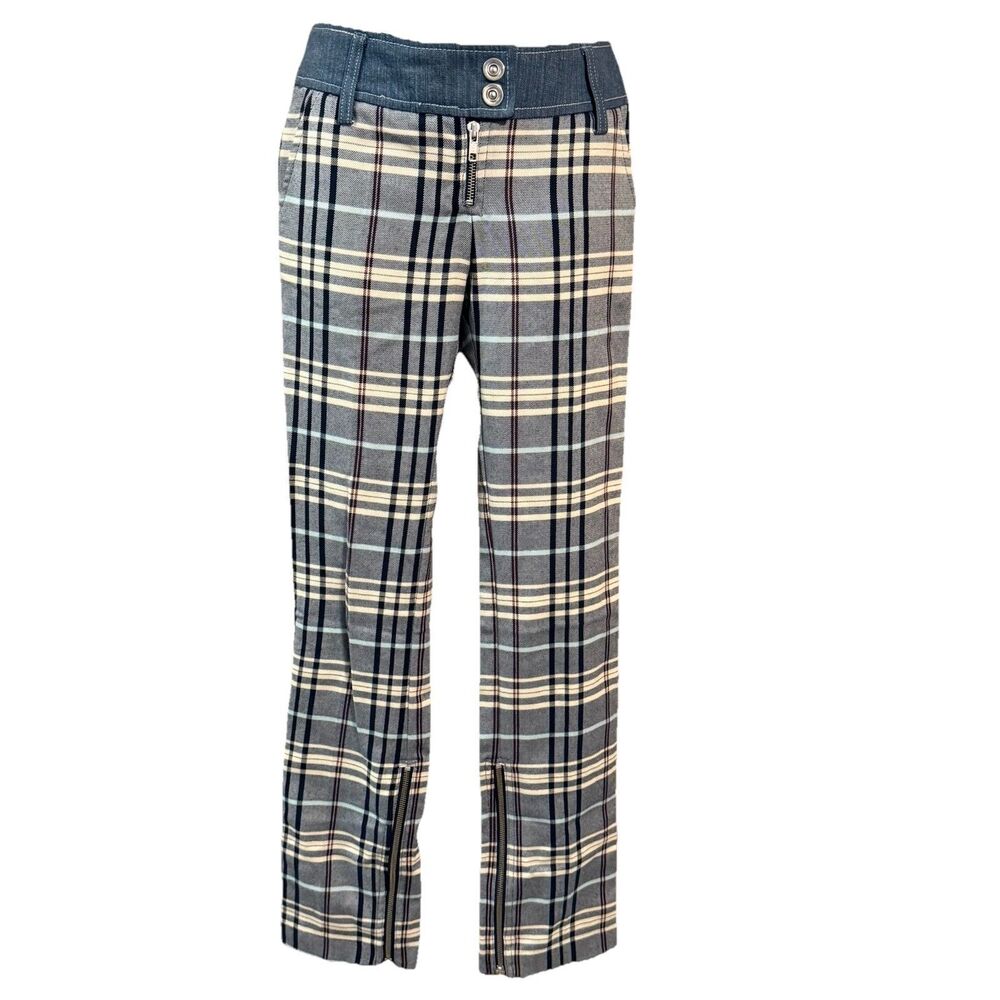 MNG Checkered pants Women Sz 2 Straight Denim Waist Hip Preppy